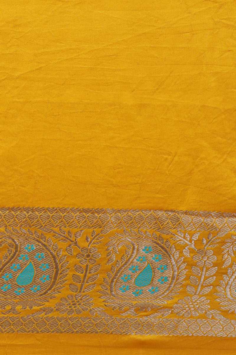 Mustard Yelllow Pure Mashru Silk Handwoven Banarasi Saree