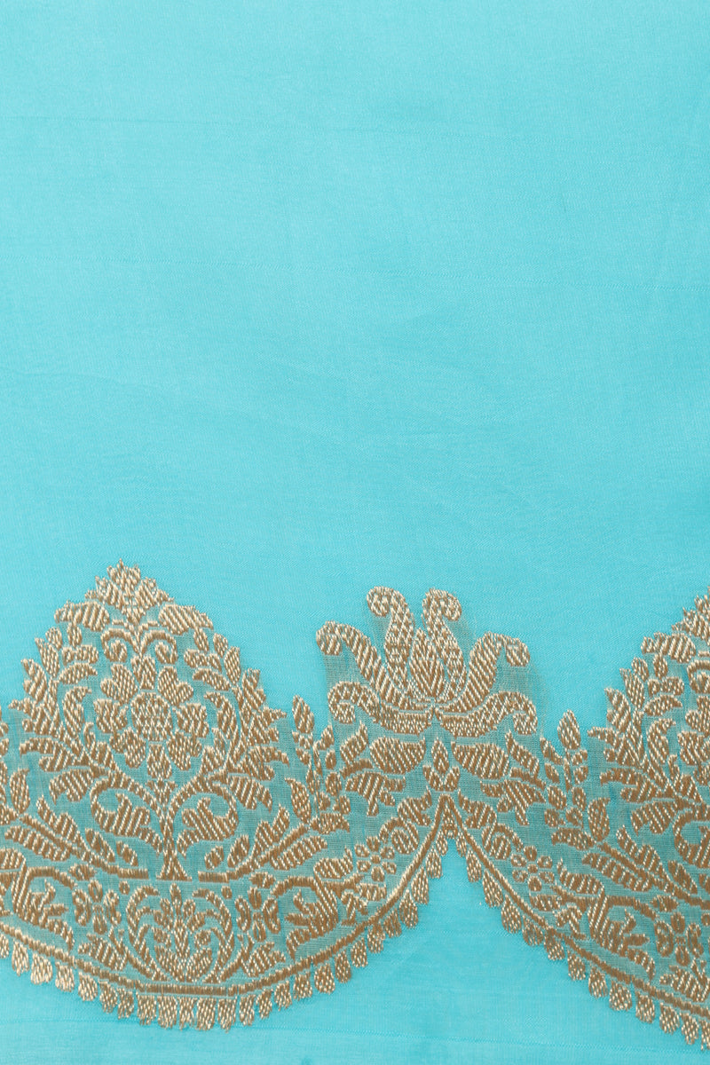 Sky Blue Shaded Pure Kora Silk Scallop Handloom Banarasi Saree