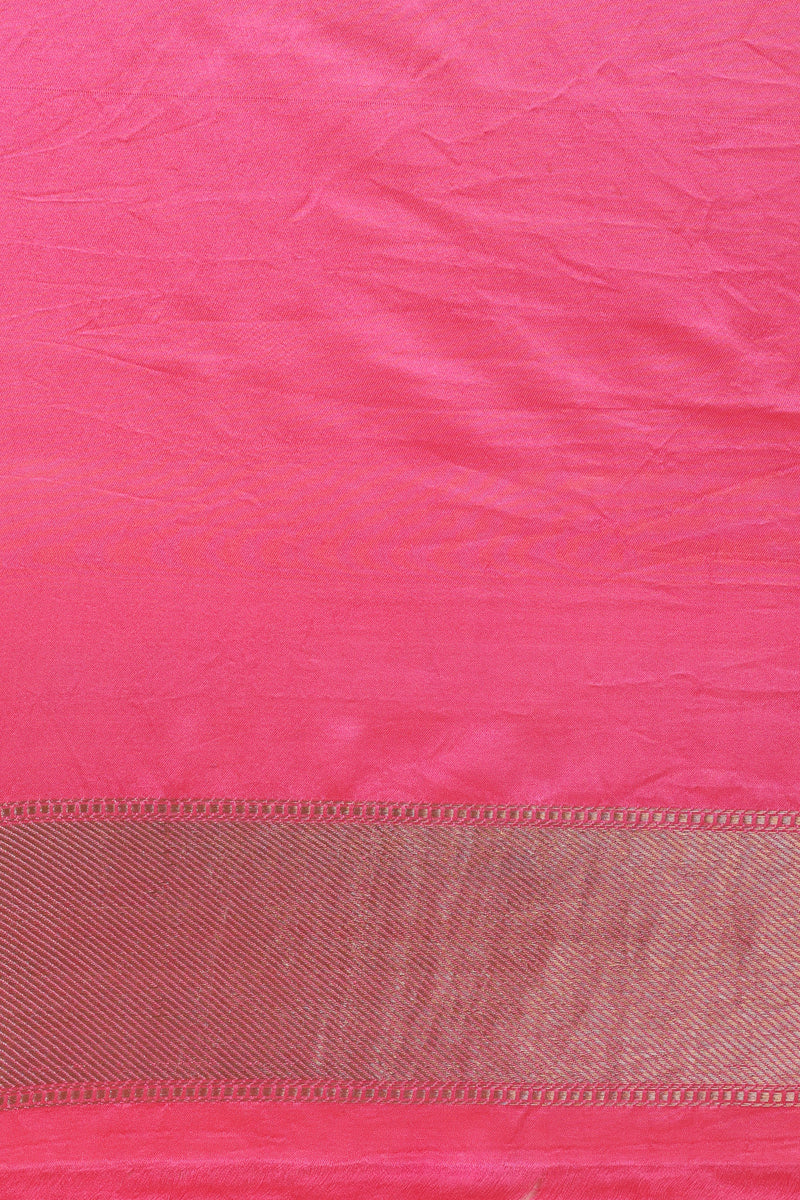 Cream and Pink Pure Mashru Silk Handwoven Banarasi Saree