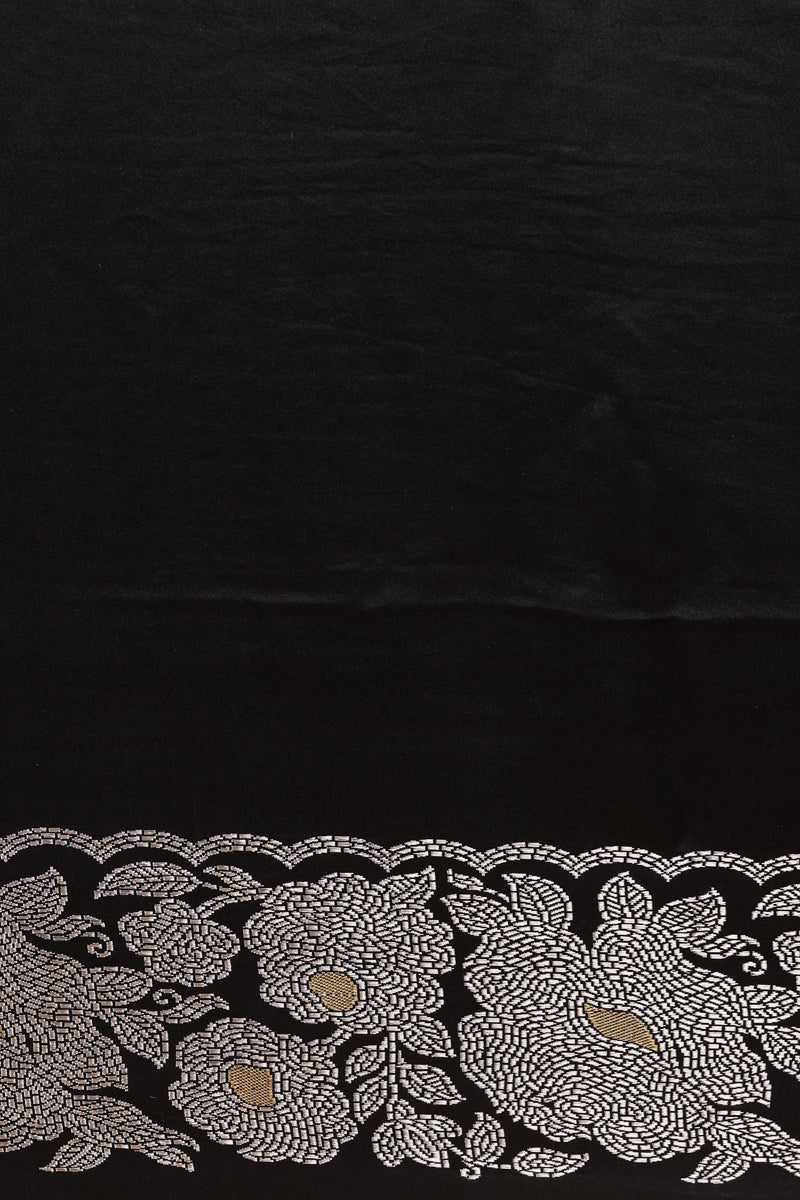 Black Pure Mashru Silk Handwoven Banarasi Saree