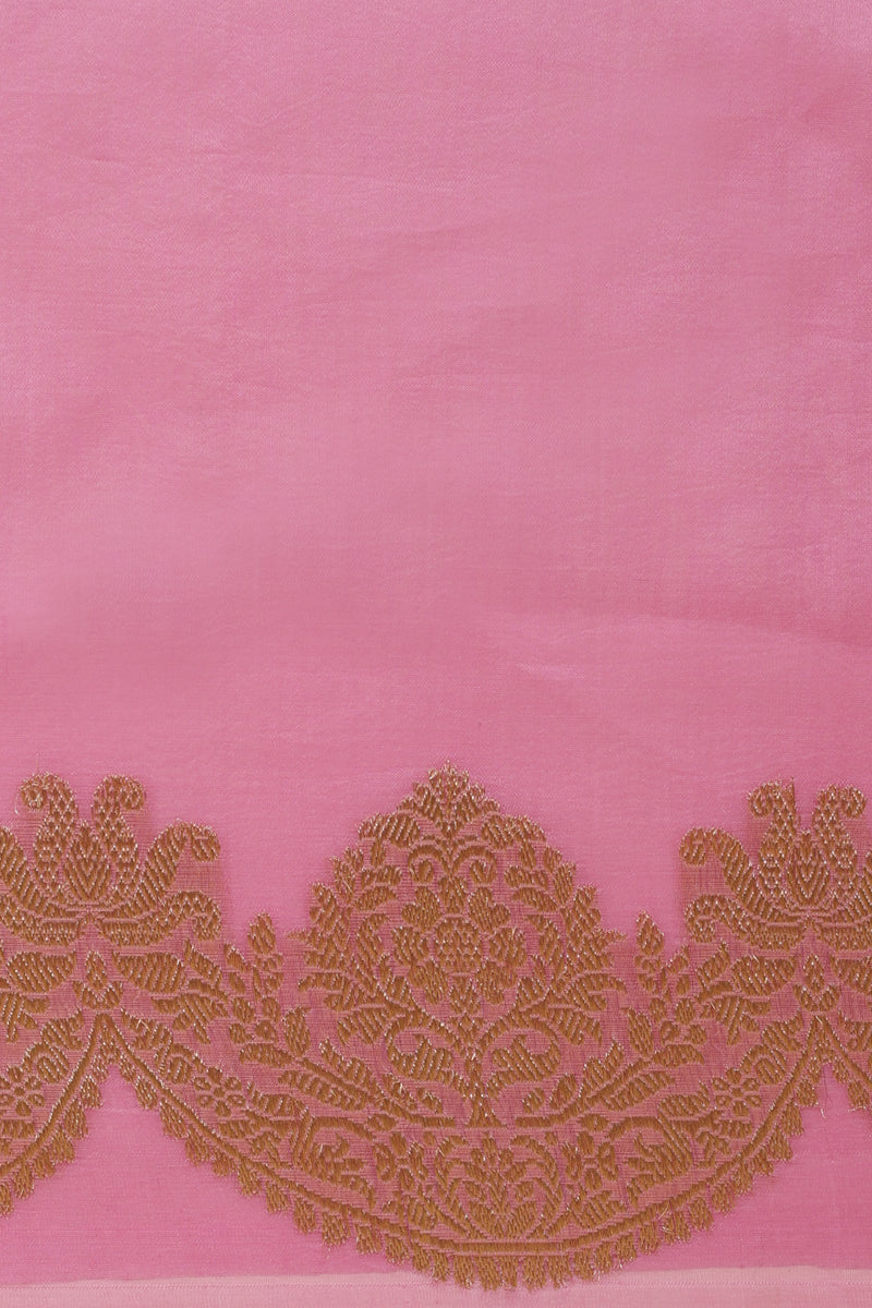 Onion pink Shaded Scallop Pure Kora Silk Handwoven Banarasi Saree
