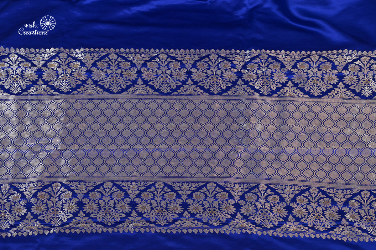 Royal Blue Pure Mashru Silk Handwoven Banarasi Saree