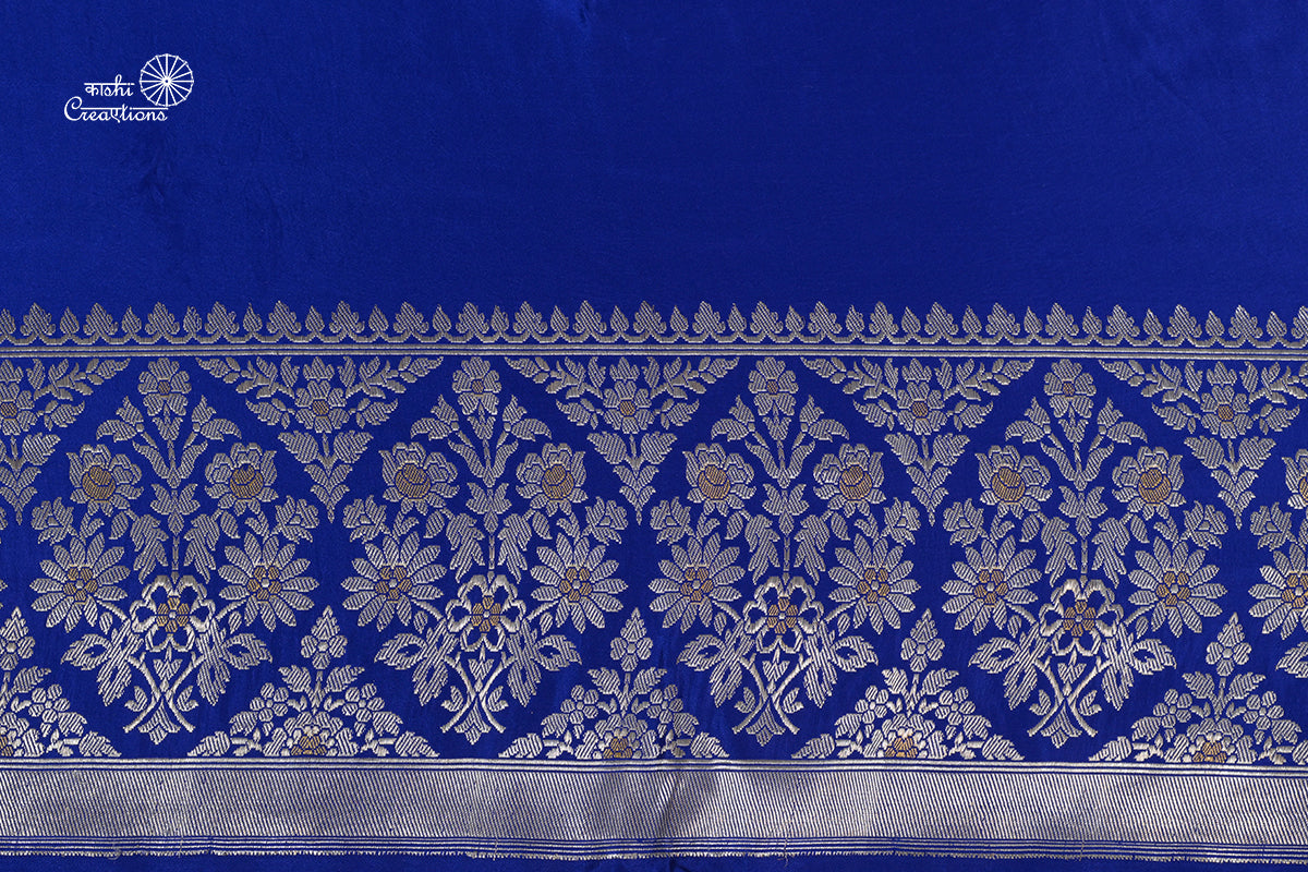 Royal Blue Pure Mashru Silk Handwoven Banarasi Saree