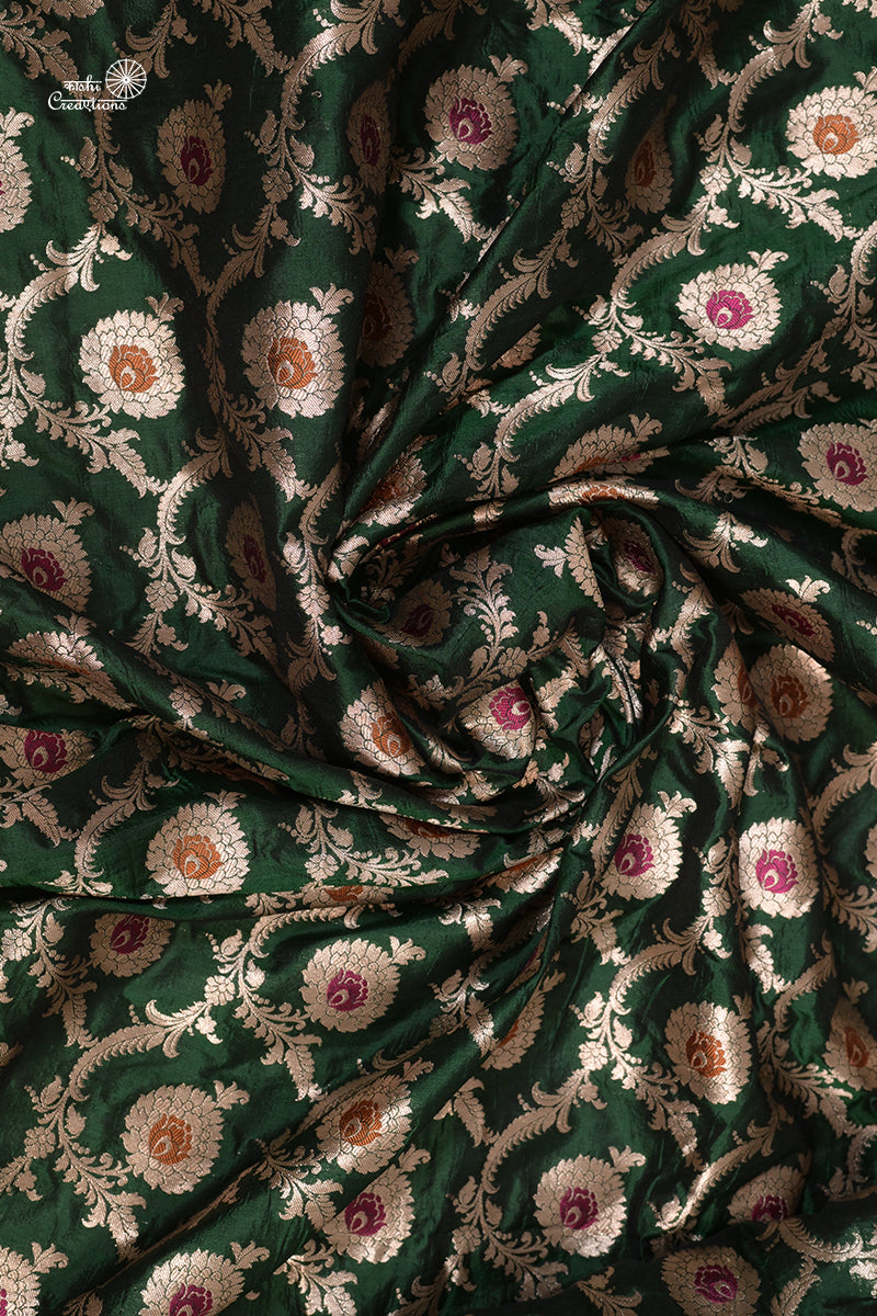 Green Pure Katan Silk Jungla Handloom Saree