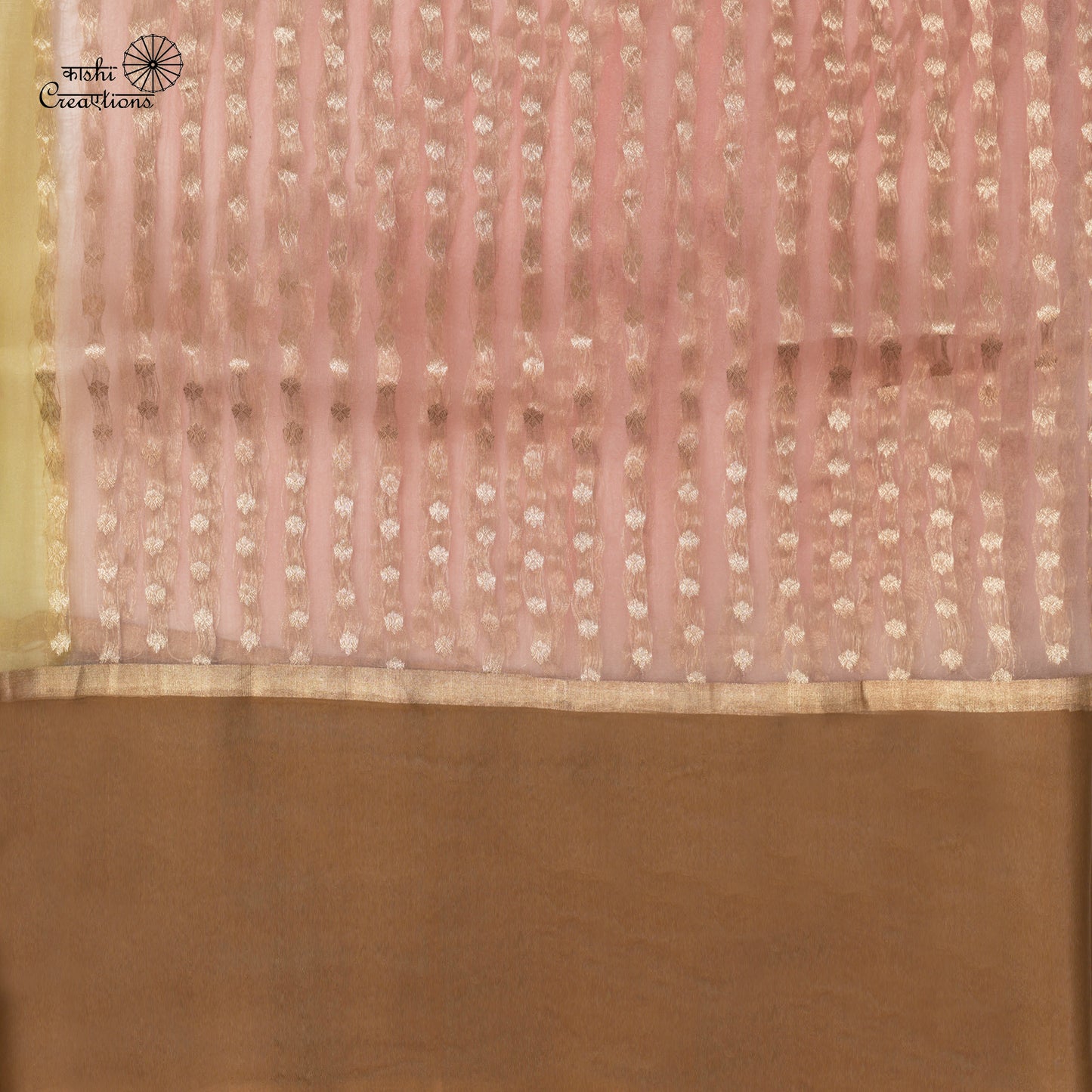 Shades of Light Brown, Powder Blue and Pink Lehariya Rangkat Pure Kora Silk Handloom Banarasi Saree