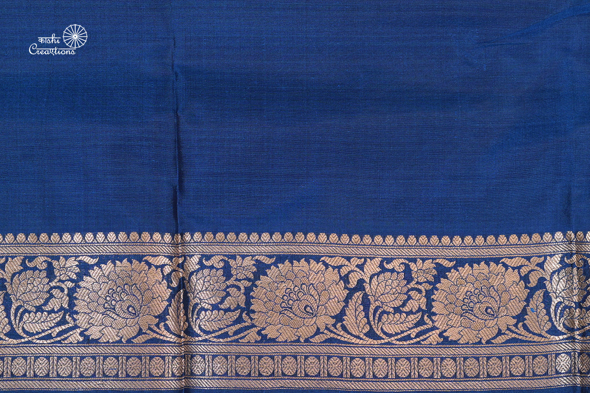 Midnight Blue Pure Katan Silk Jungla Handloom Saree