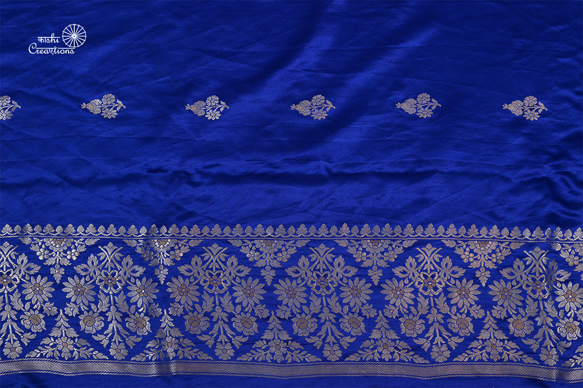 Royal Blue Pure Mashru Silk Handwoven Banarasi Saree