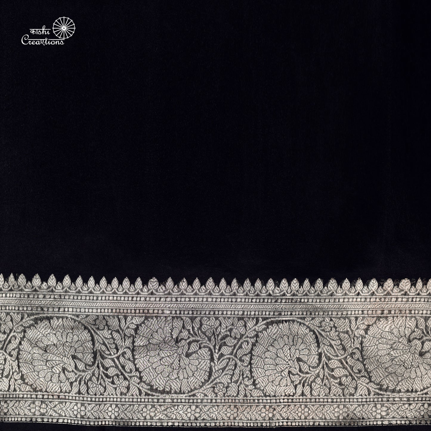 Black Pure Kora Silk Handloom Banarasi Saree in Silver Zari