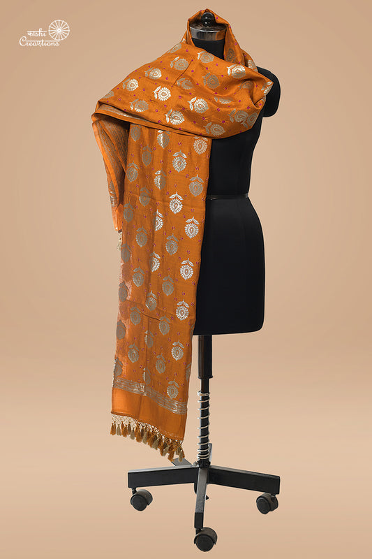 Mustard Gold Pure Chiniya Silk Handloom Banarasi Dupatta