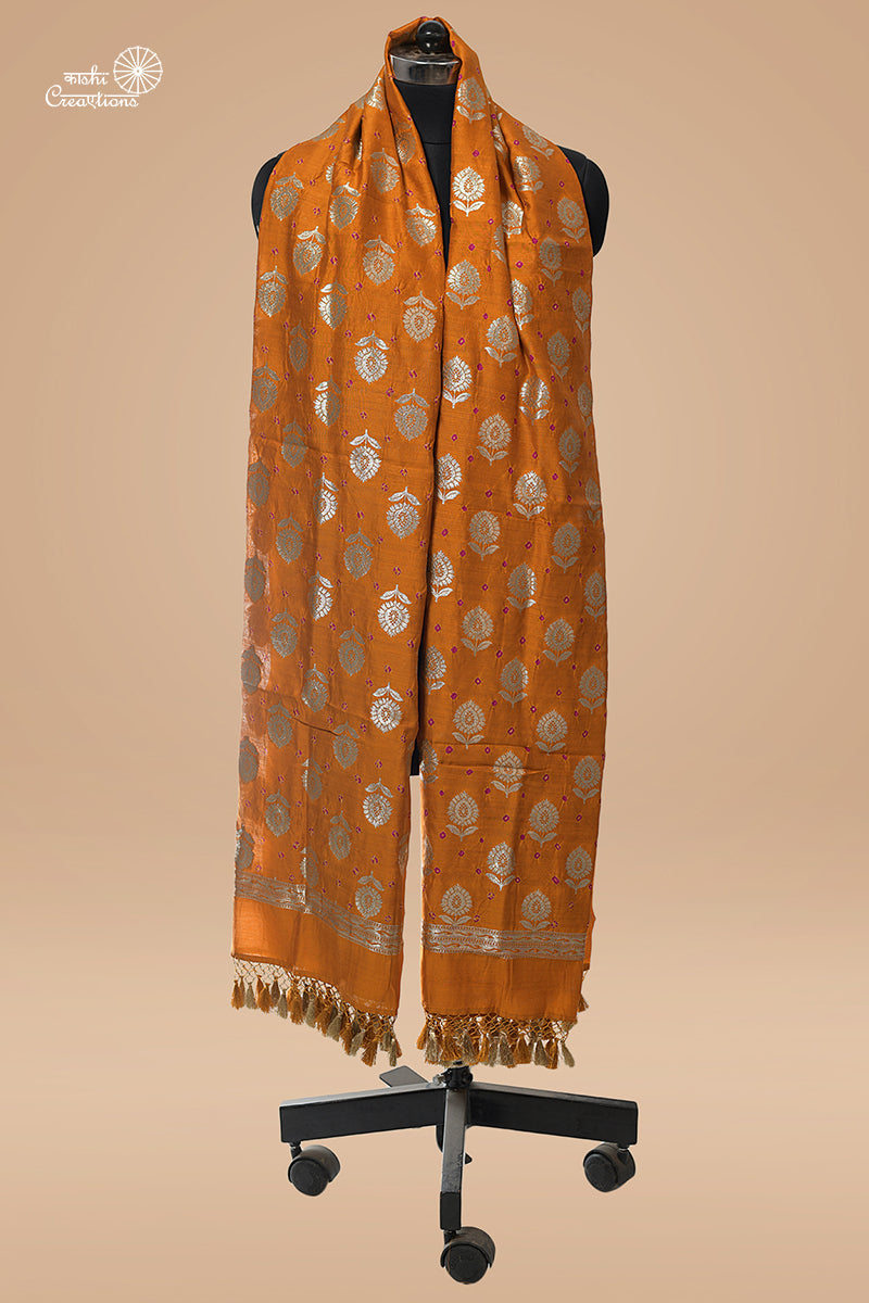 Mustard Gold Pure Chiniya Silk Handloom Banarasi Dupatta