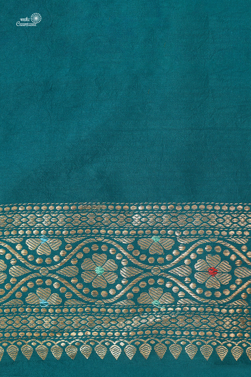 Teal Blue Pure Katan Malmal Silk Handloom Banarasi Saree
