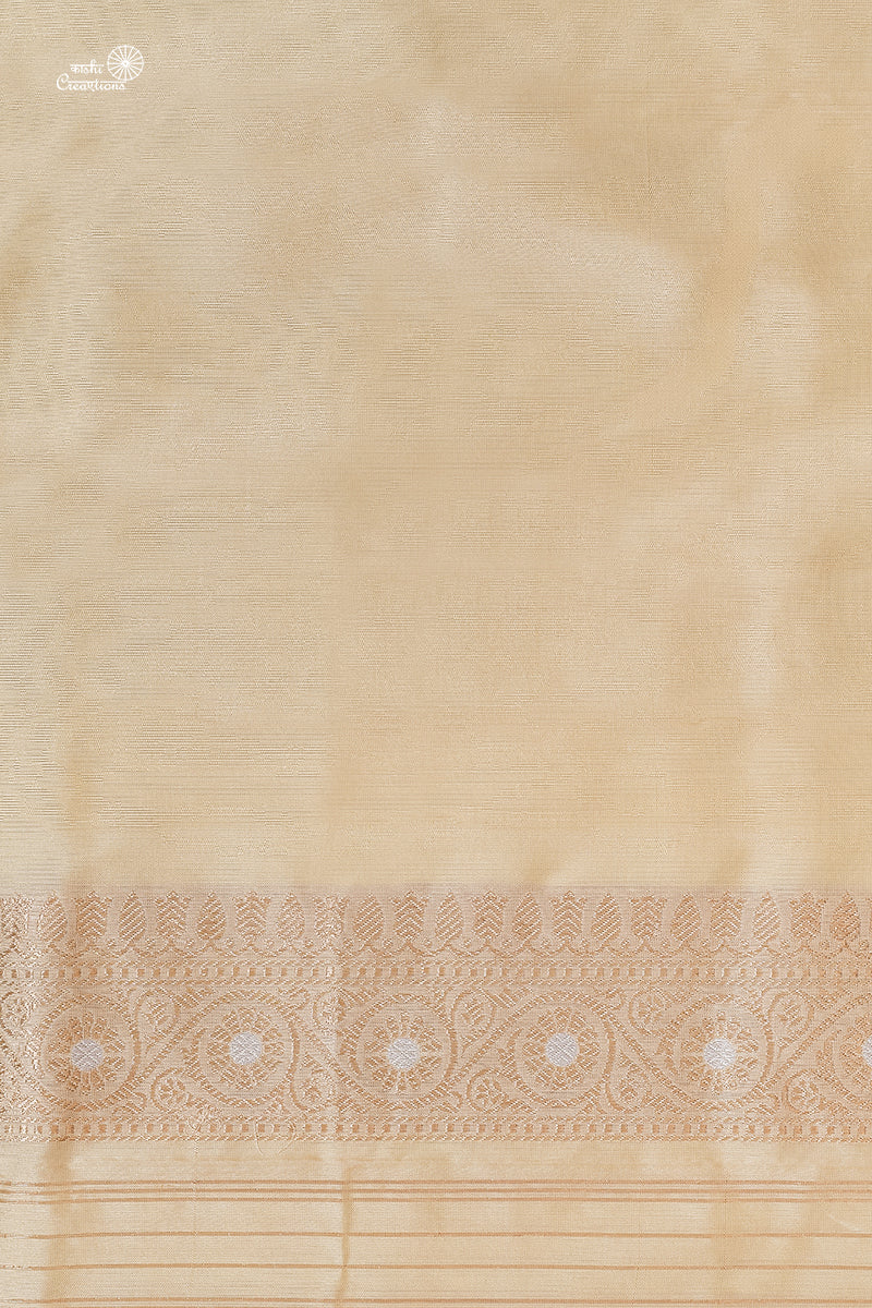 Off white Golden Pure Tissue Kora Handwoven Banarasi Saree