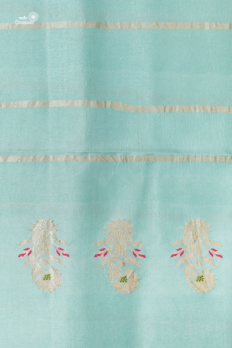 Sky Blue (aasmani) Pure Katan Silk Handloom Banarasi Saree with Satin Border with Meenakari