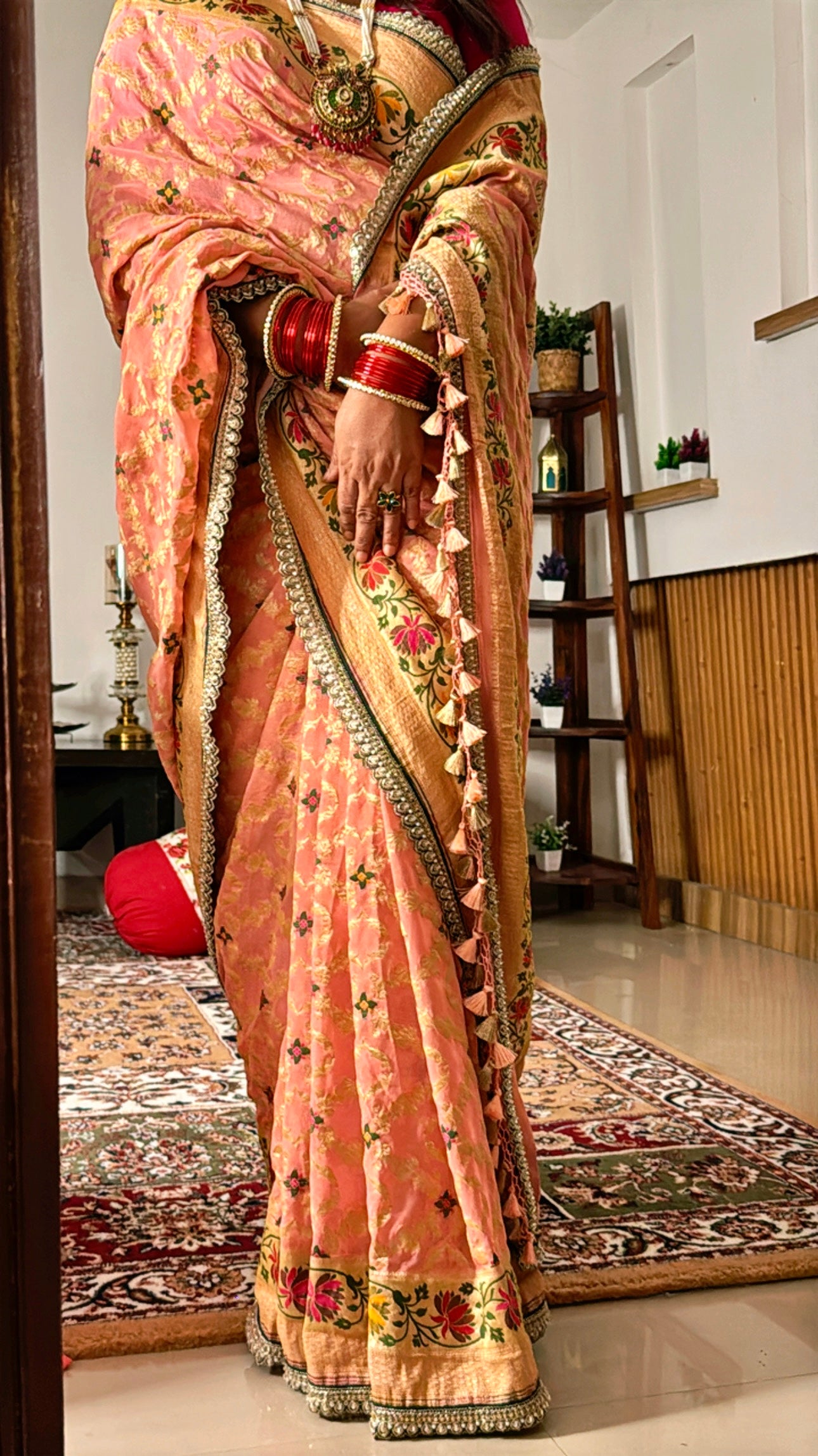 Peach Pure Khaddi Georgette Handloom Banarasi Saree