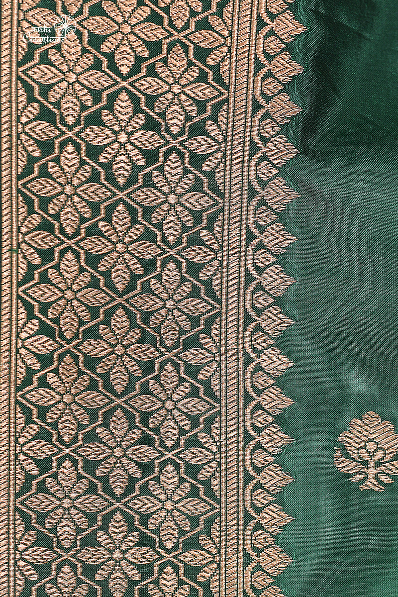 Bottle Green Pure Katan Silk Khadwa Handloom Banarasi Dupatta