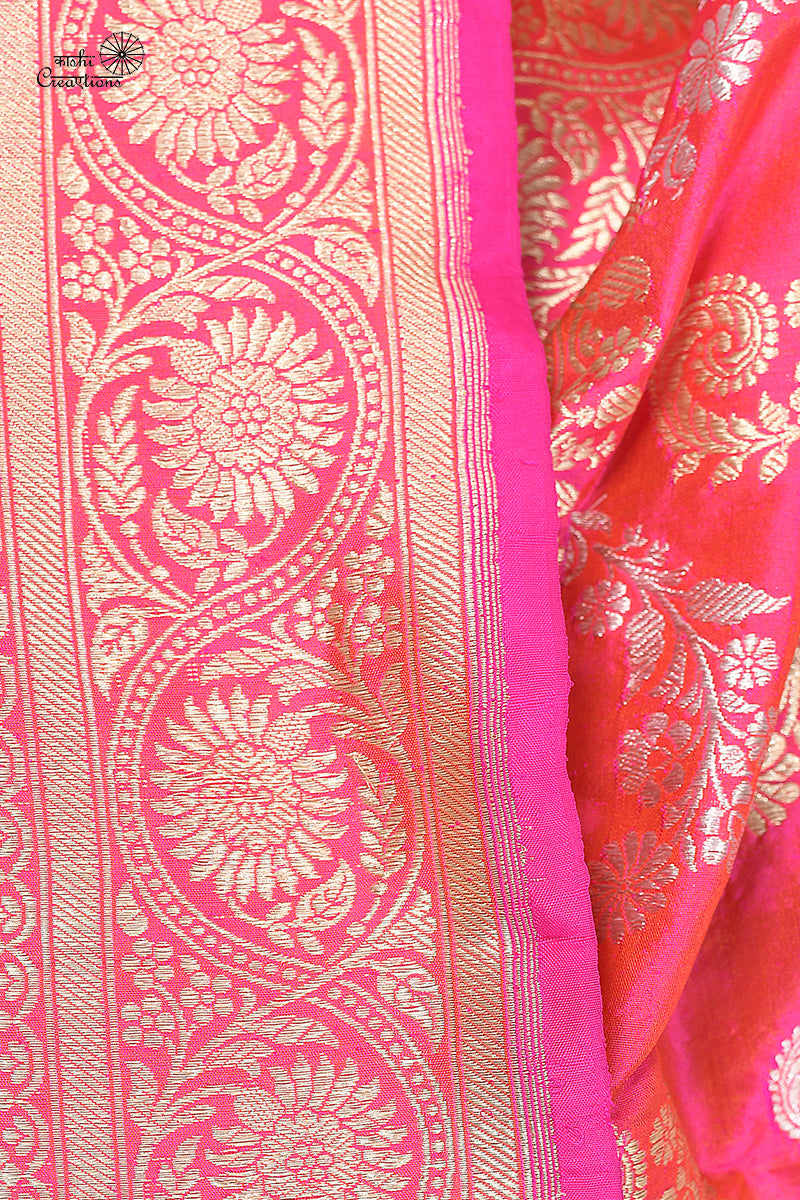 Rani Pink Pure Katan Silk khadwa Jungla Banarasi Dupatta
