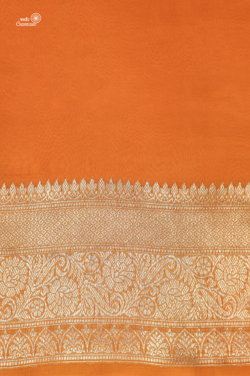 Off White and Mustard Yellow Shaded Pure Kora Silk Handwoven Banarasi Saree