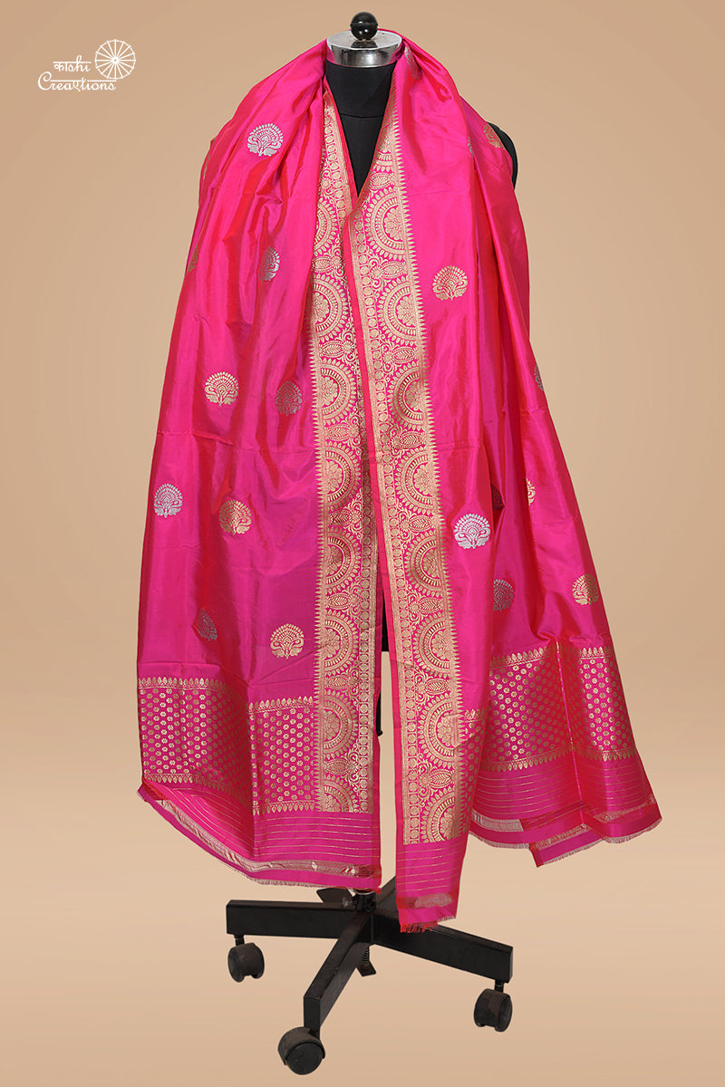Rani Pink Pure Silk Handloom Banarasi dupatta