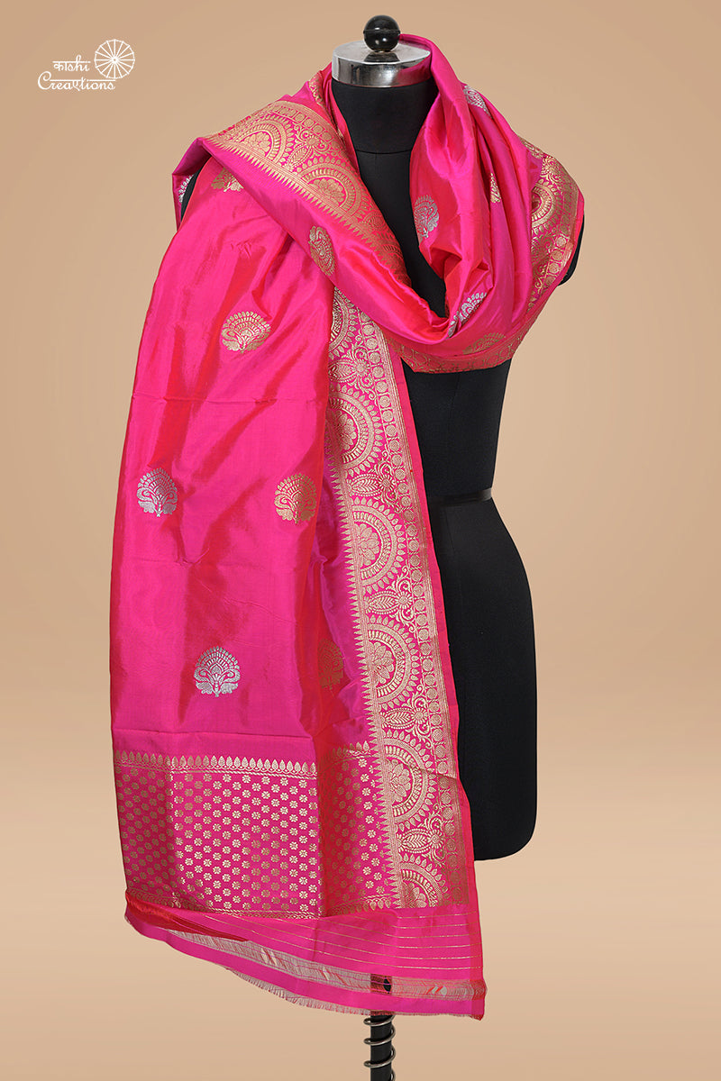 Rani Pink Pure Silk Handloom Banarasi dupatta