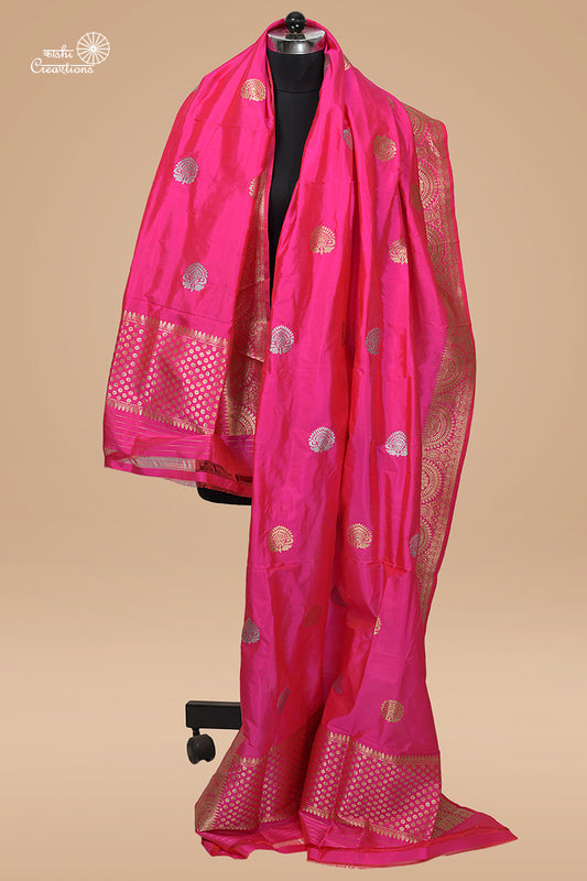 Rani Pink Pure  Silk Handloom Banarasi dupatta