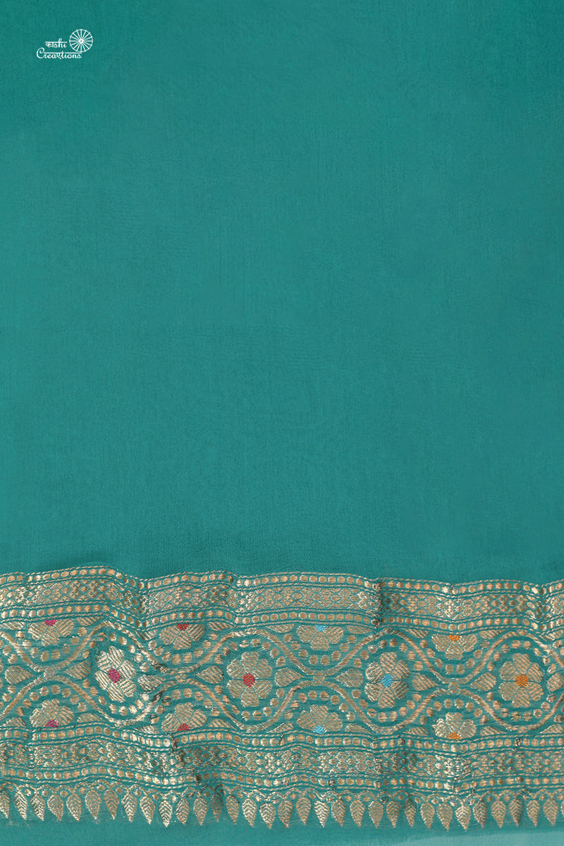 Vintage Aquamarine Pure Katan Silk Handloom Banarasi Paithani Saree with Meenakari