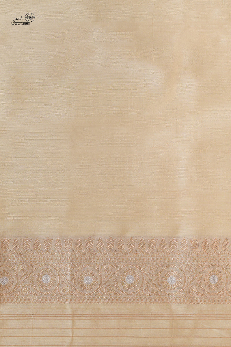 Off White Pure Katan Silk Handloom Banarasi Saree