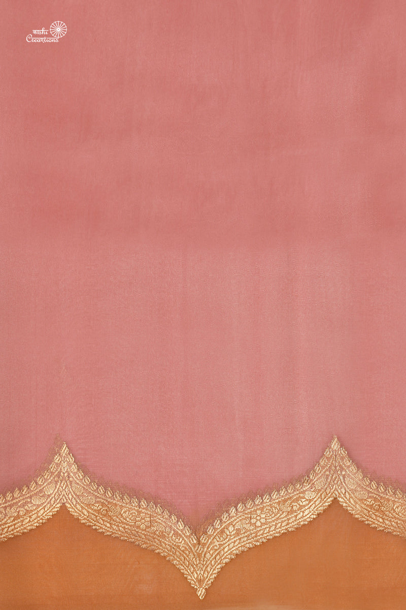 Peach, Yellow and Pink Shaded Pure Kora Silk Handloom Banarasi Saree