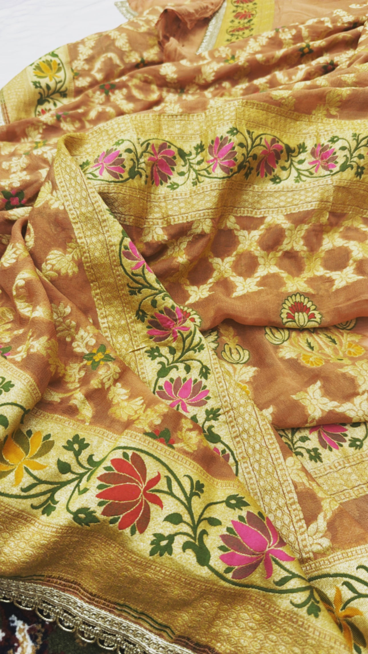 Light Brown  Pure Khaddi Georgette Handloom Banarasi Saree