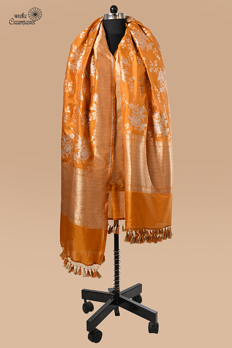 Mustard Yellow Jaal Handloom Banarasi Dupatta