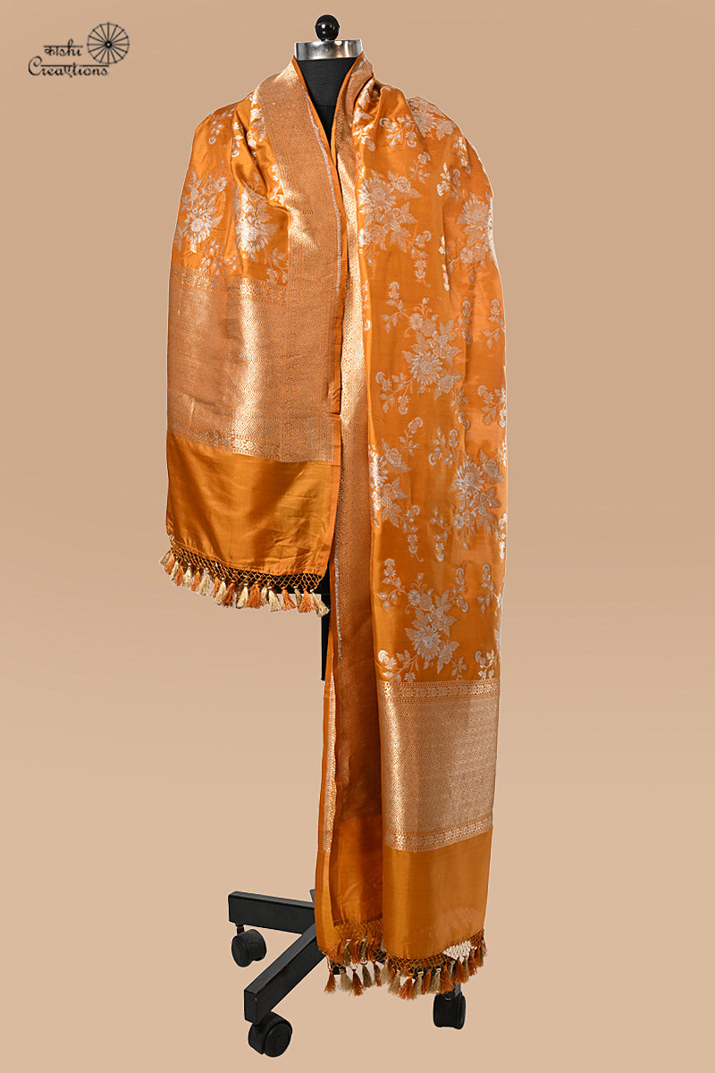 Mustard Yellow Jaal Handloom Banarasi Dupatta