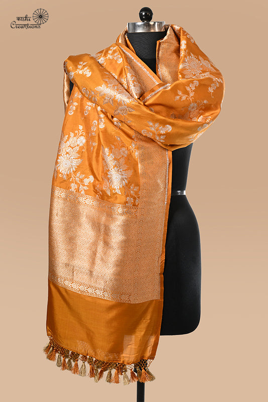 Mustard Yellow Jaal Handloom Banarasi Dupatta