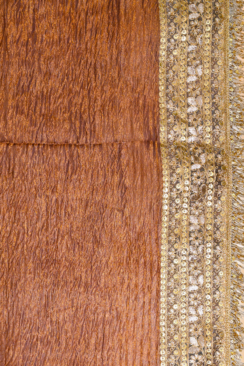 Coke Brown Pure Crushed Tissue Silk Banarasi Saree