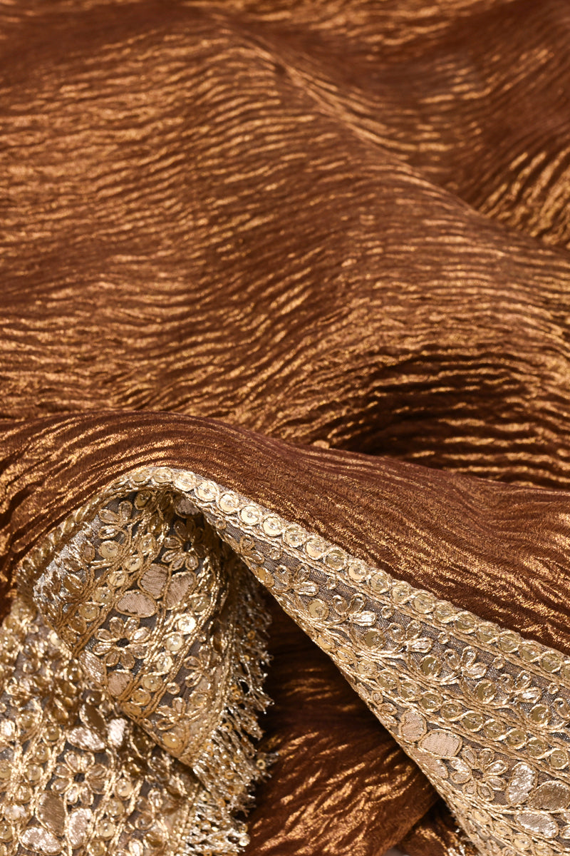 Coke Brown Pure Crushed Tissue Silk Banarasi Saree