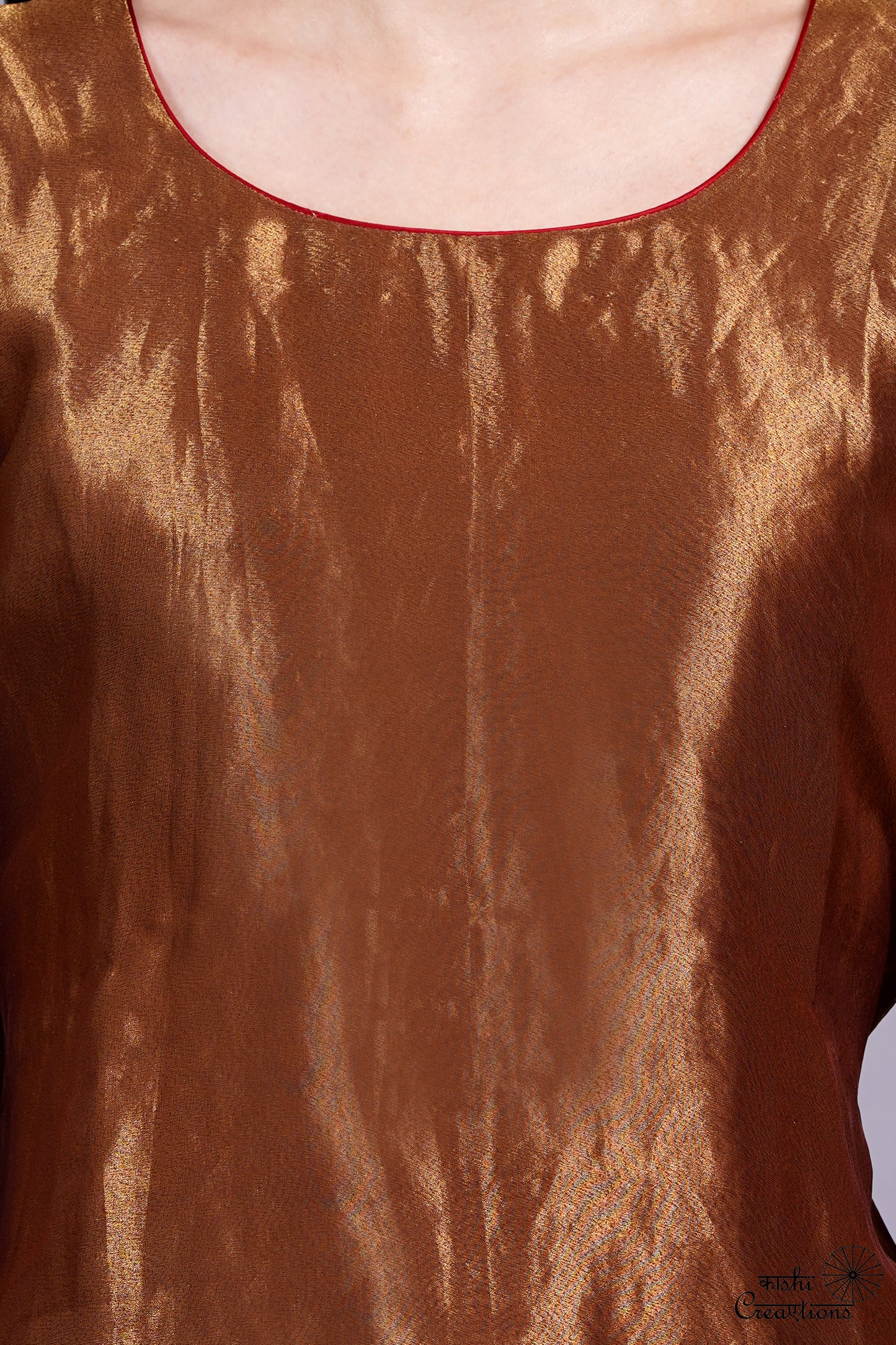 Golden Brown Pure Tissue Silk Handloom Sharara Set