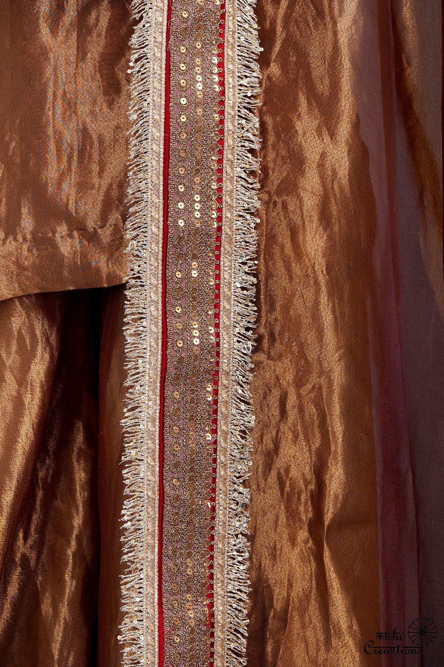 Golden Brown Pure Tissue Silk Handloom Sharara Set