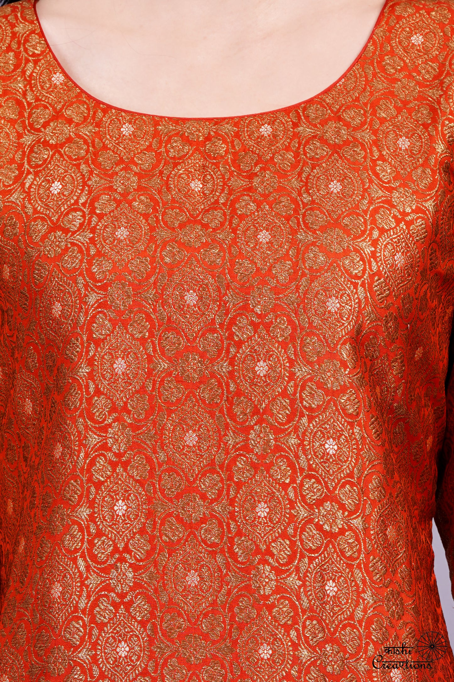 Burnt Orange Pure Katan Silk Brocade Handwoven Stitched Suit Set