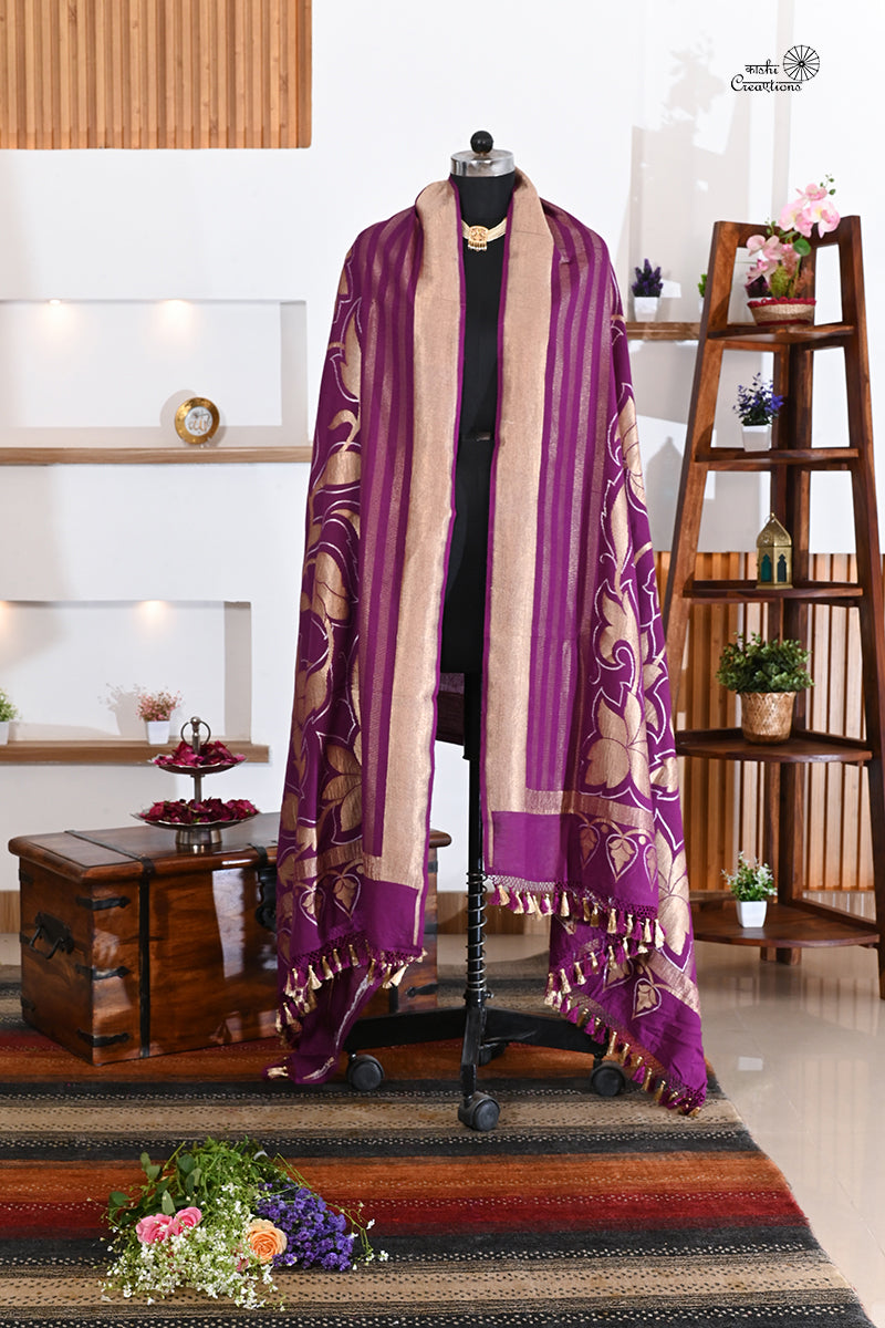Purple Pure Munga Silk Handloom Banarasi Dupatta