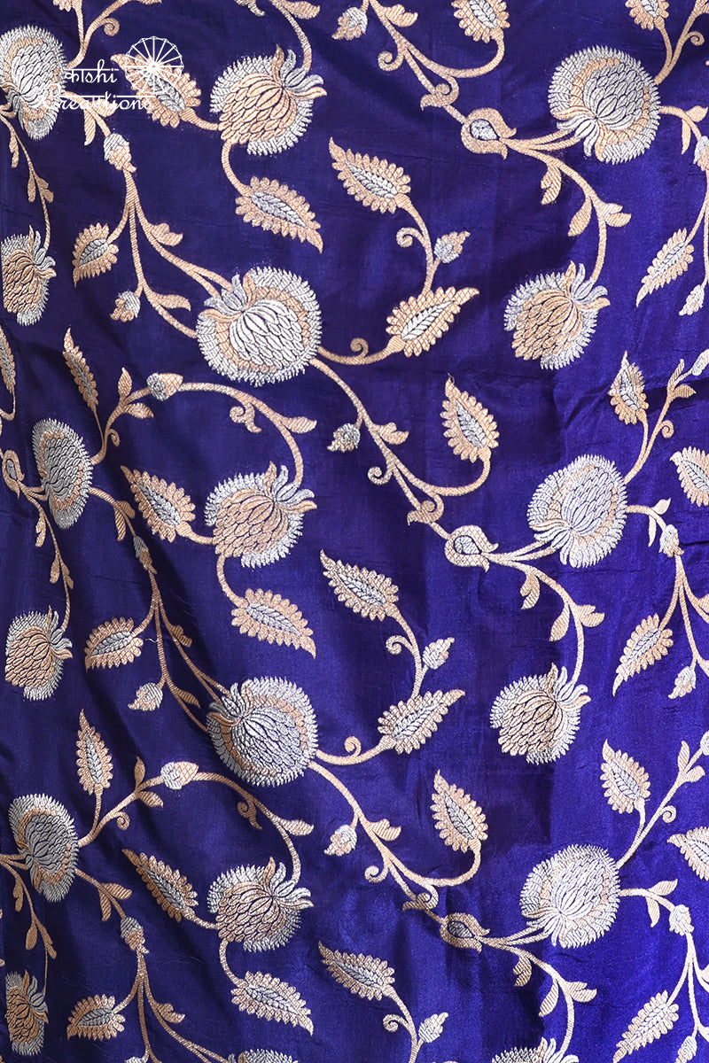 Royal Blue Pure Katan Silk Jaal Handwoven Banarasi Dupatta