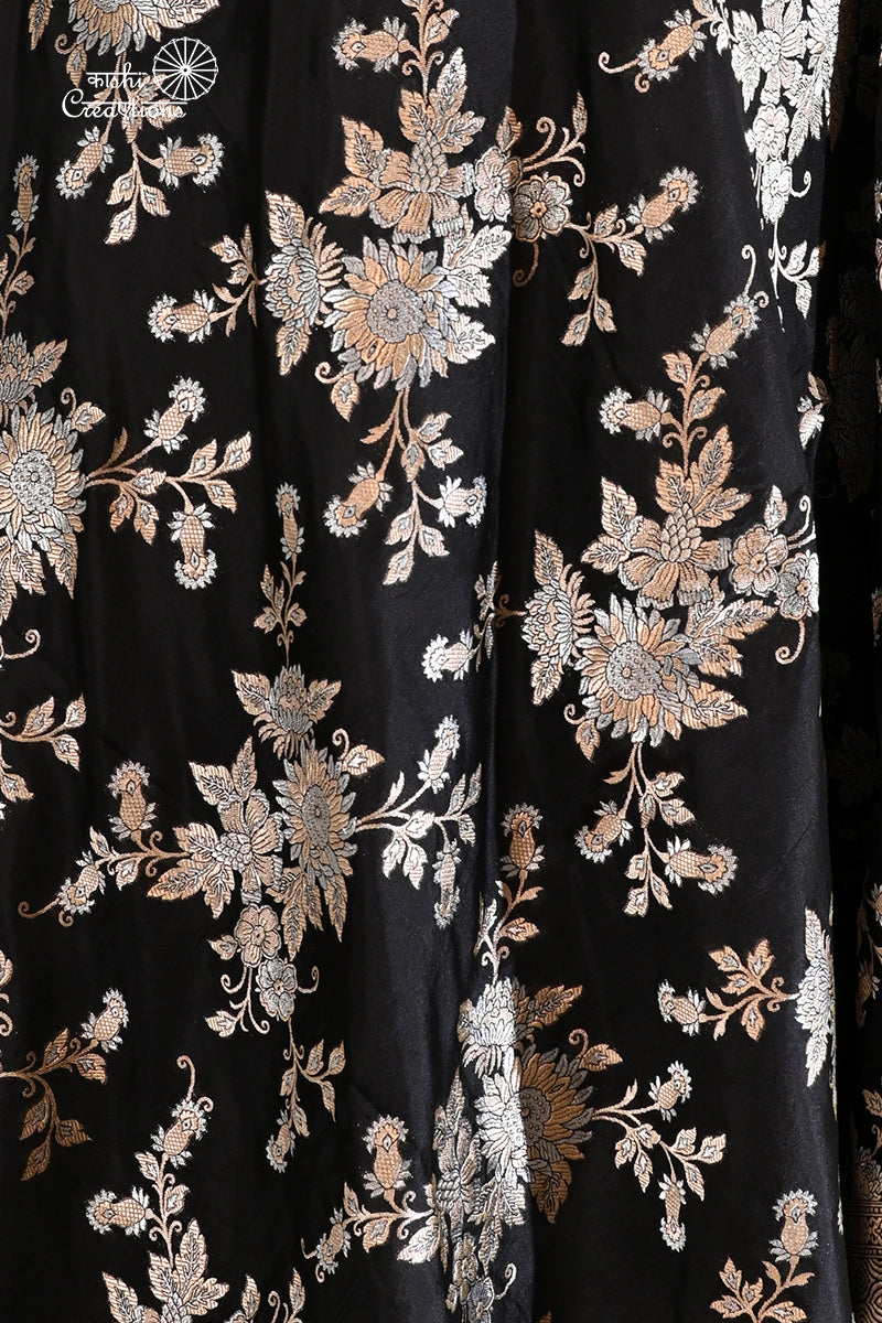 Black Pure Katan Silk Jaal Handwoven Banarasi Dupatta