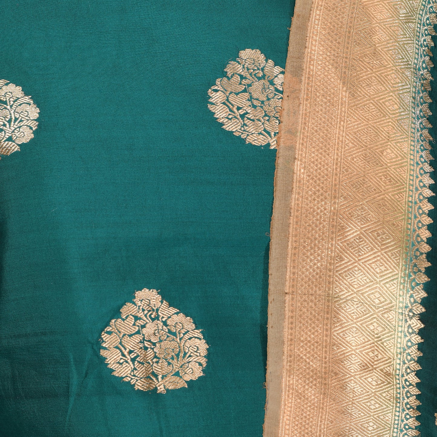 Peacock Blue Pure Chinya Silk Suit with Pure Kora Silk Dupatta