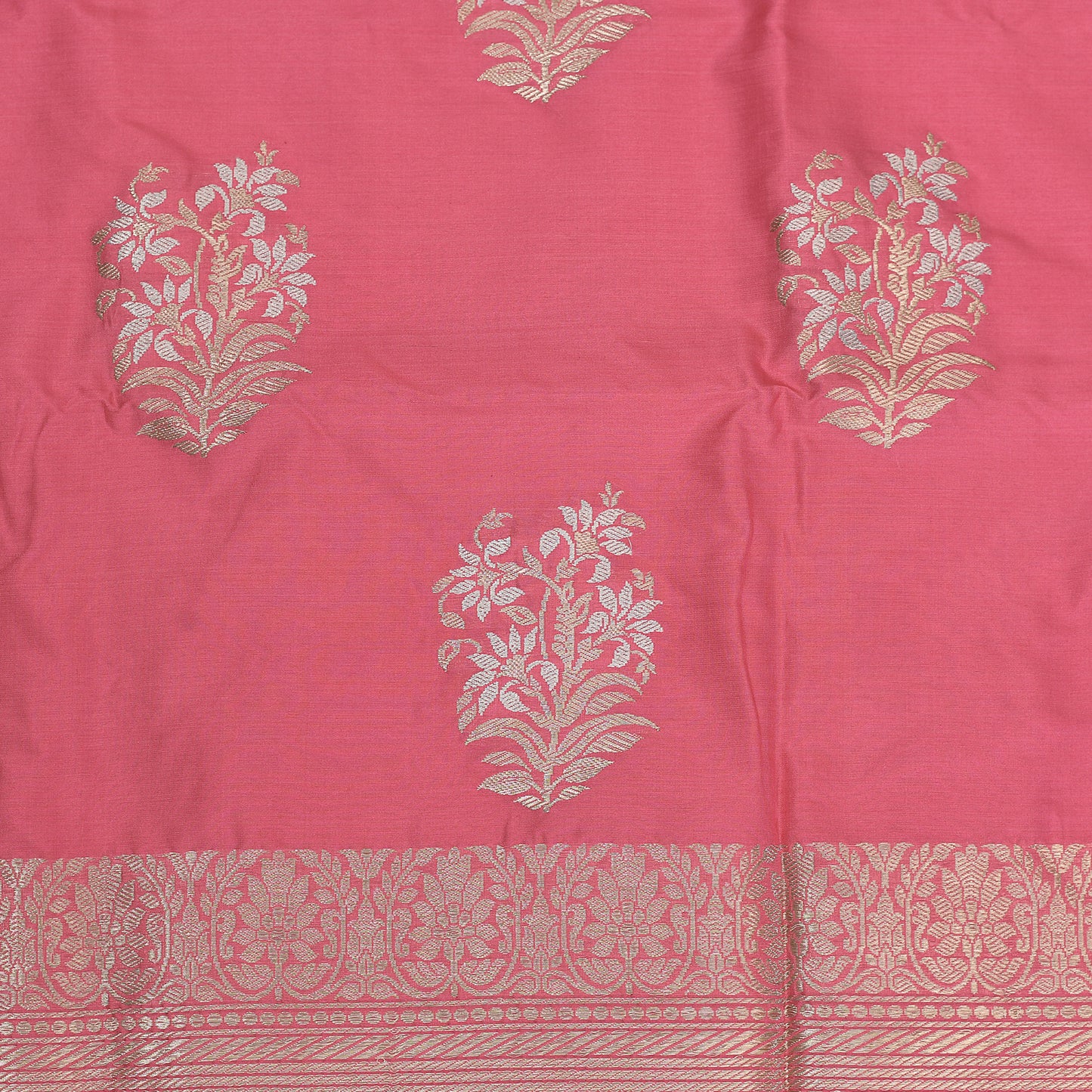 Rough Pink and Coral Peach Pure katan Silk Handloom Banarasi Suit