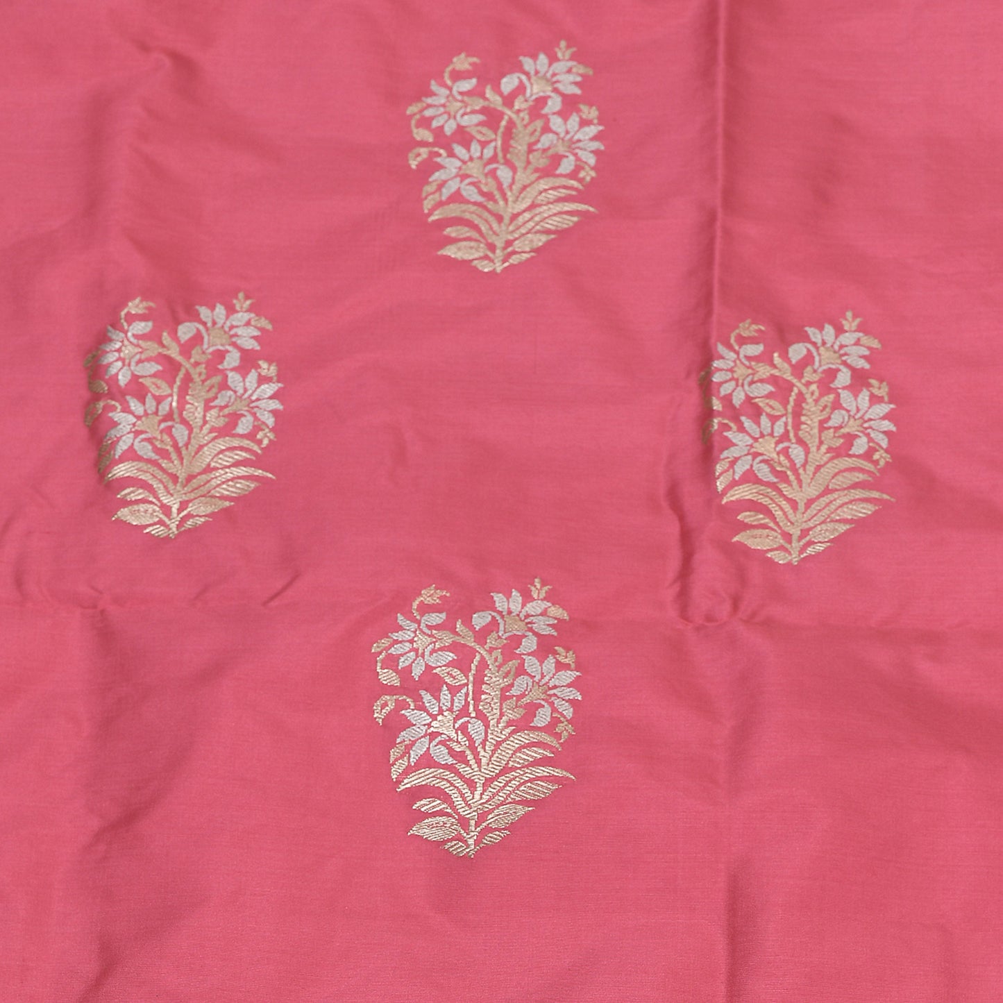 Rough Pink and Coral Peach Pure katan Silk Handloom Banarasi Suit