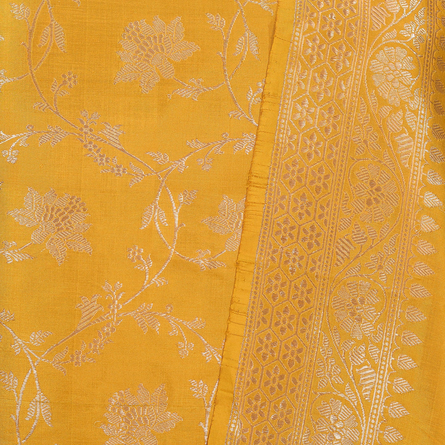 Bright Yellow Pure Katan Silk Jungla Suit Handloom Banarasi Suit Set
