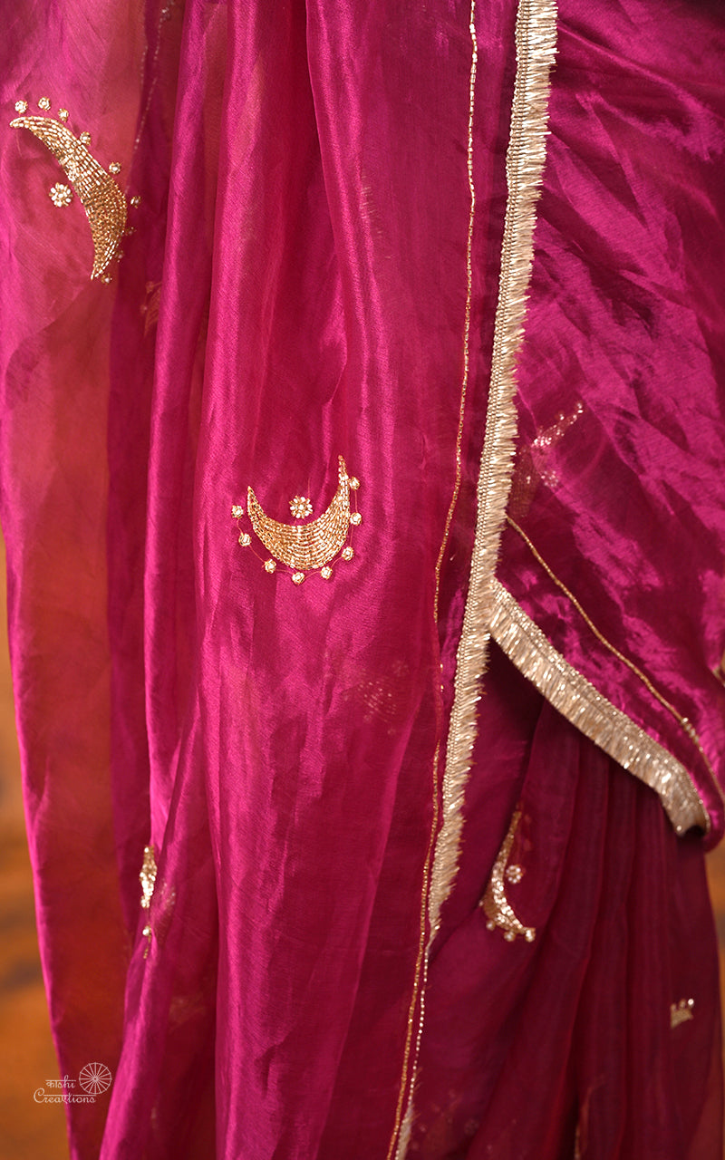 Pink Pure Tissue Silk Handwork Silk