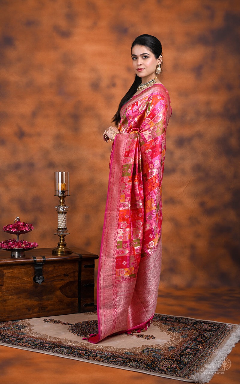 Orange and Pink Pure Katan Silk Handloom Saree