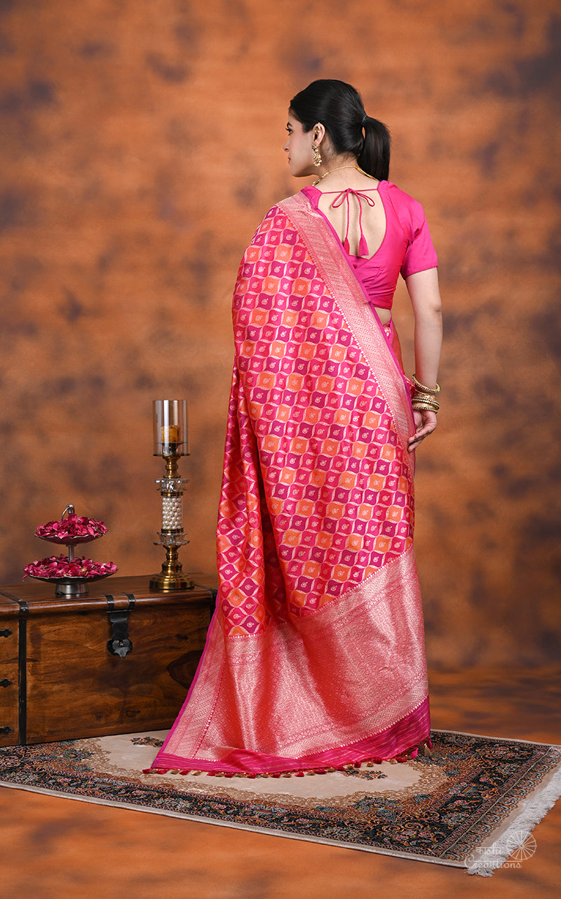 Orange Pink and Purple Pure Katan Silk Handloom Saree