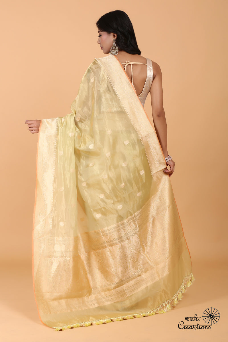 Pista Green Pure Kora Tissue Silk Handloom Banarasi Saree