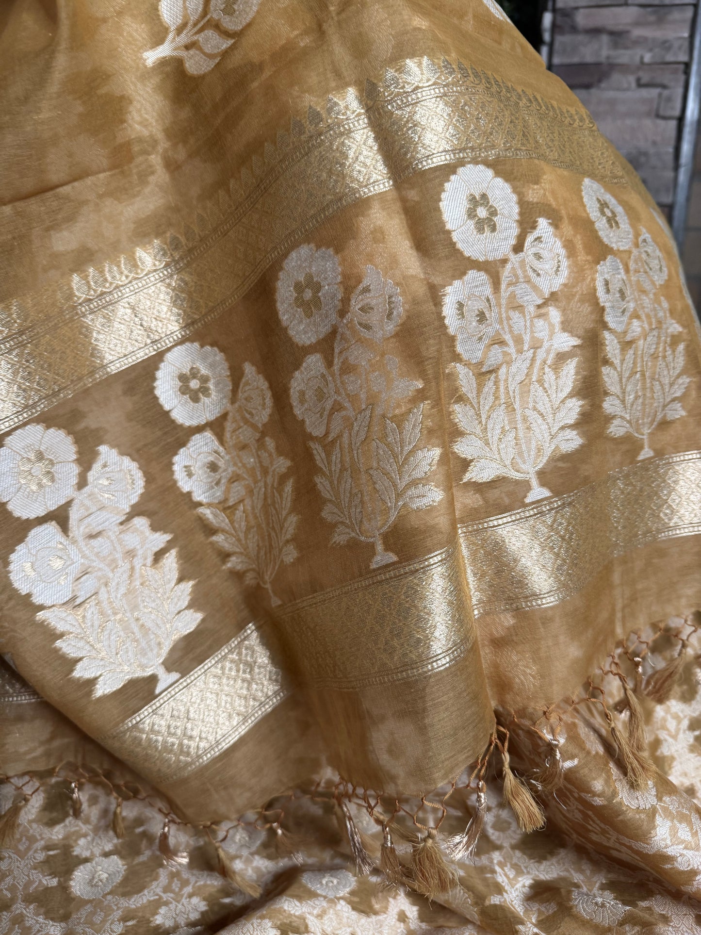 Chestnut Brown Pure Kora Cotton Handloom Banarasi Suit Set