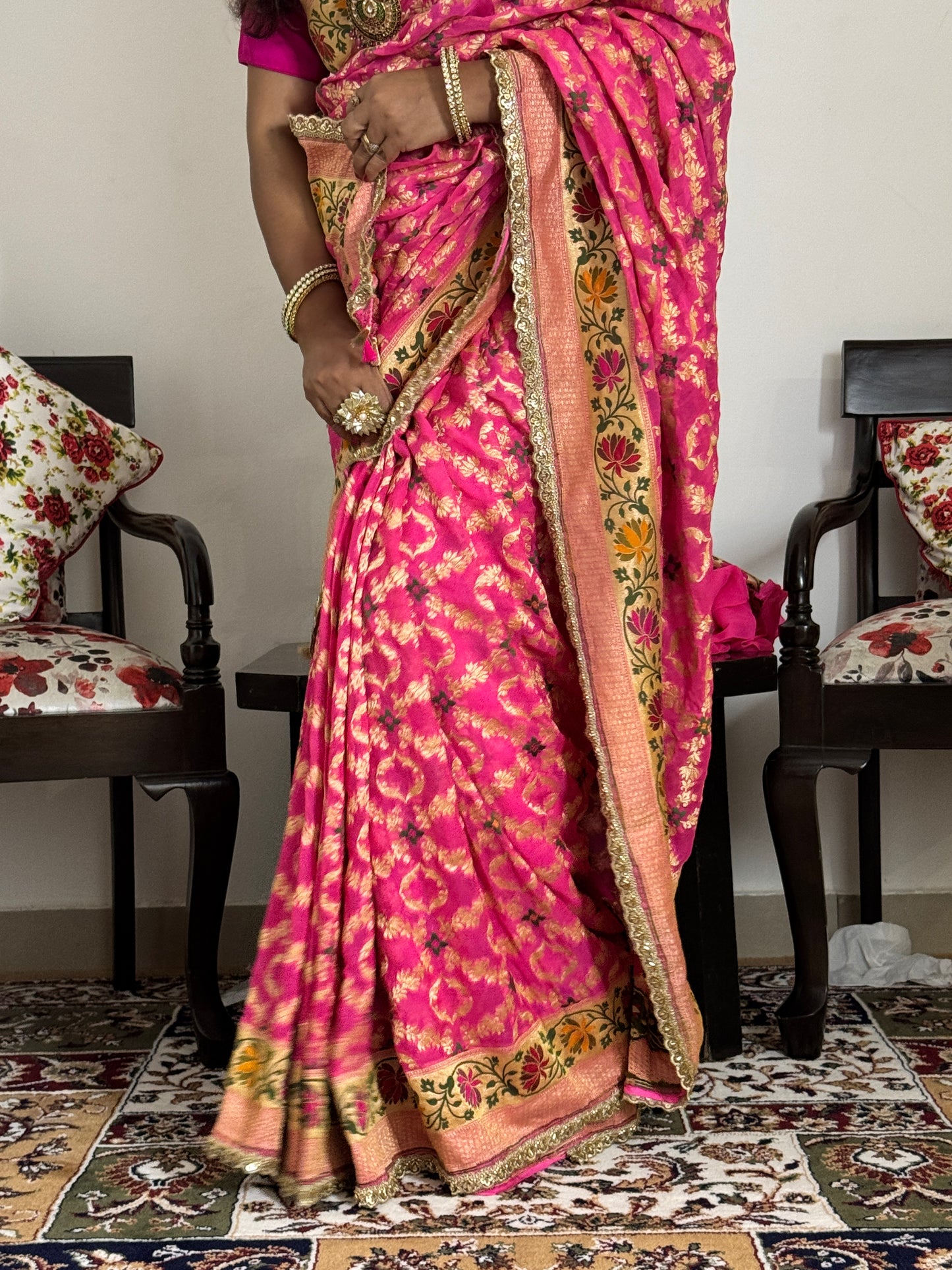 Pink Pure Khaddi Georgette Handloom Banarasi Saree