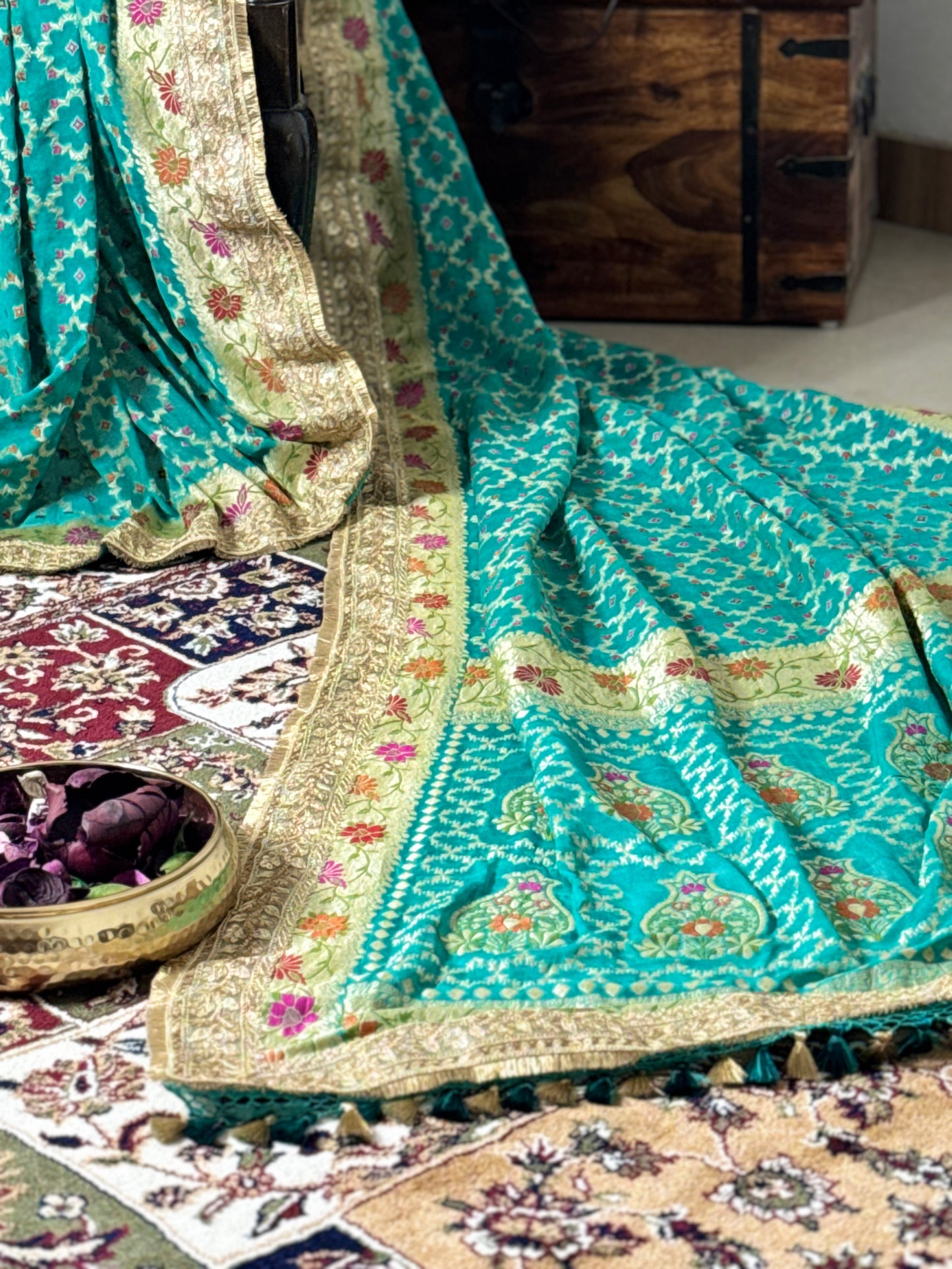 Sea Green  Pure Khaddi Georgette Handloom Banarasi Saree